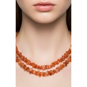 Natural Carnelian Orange Chalcedony Chip Necklace 39” Single Strand